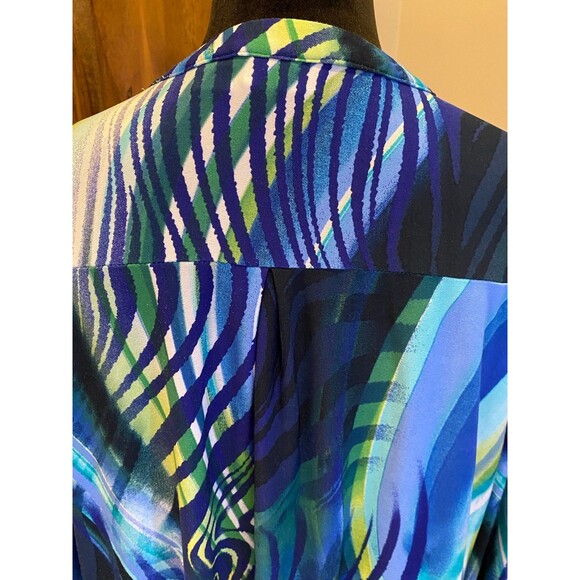 Cato Womens Blouse High Low Stretch Shirt Blue Green Plus Sz XL V Neck Top - Picture 5 of 9